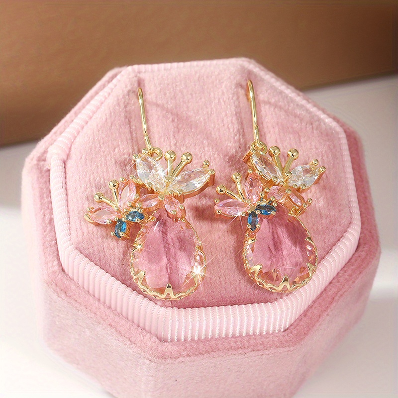 Creative  Elegant Flower Pendant Earrings, Pink Bridal Jewelry Accessories, Perfect Holiday Gift for Loved Ones