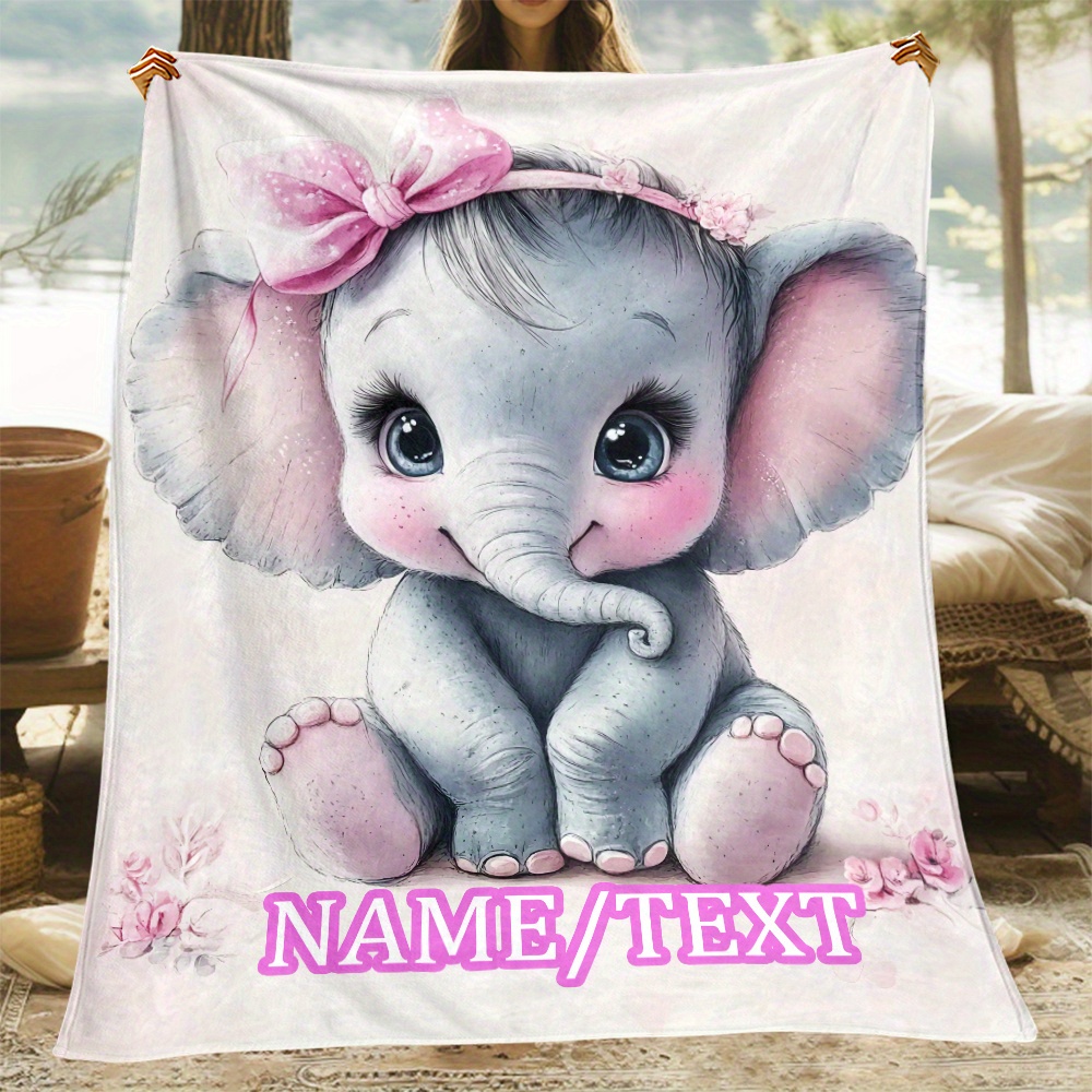 

Customizable Pink Elephant Fleece Blanket - 1pc Personalized Name/text , Soft Warm Flannel Throw For Sofa, Bed, Travel, Office, Couch - Polyester, No Electricity Needed, Featherless, Ideal Gift For