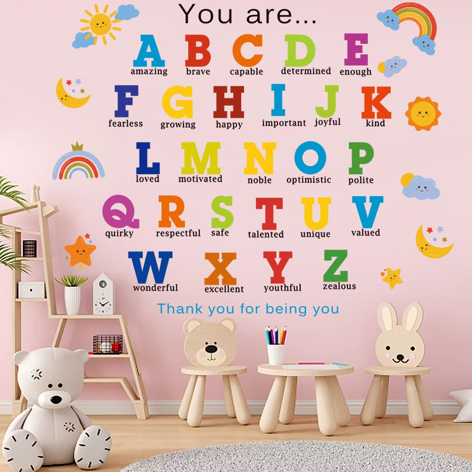Cartoon Lettering Stickers Removable Vinyl Stickers Cartoon Alphabet Wall Decals - ABC Letters ...