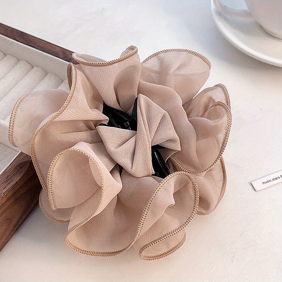 Image of 1pc Women's Elegant Flower Hair Claw Clip, Back Of Head Ponytail Hair Bun Temperament Shark Clip Hairpin Creative Hair Additions, Solid Color Hair Additions Dress Up Additions Hair Claw, Suitable For