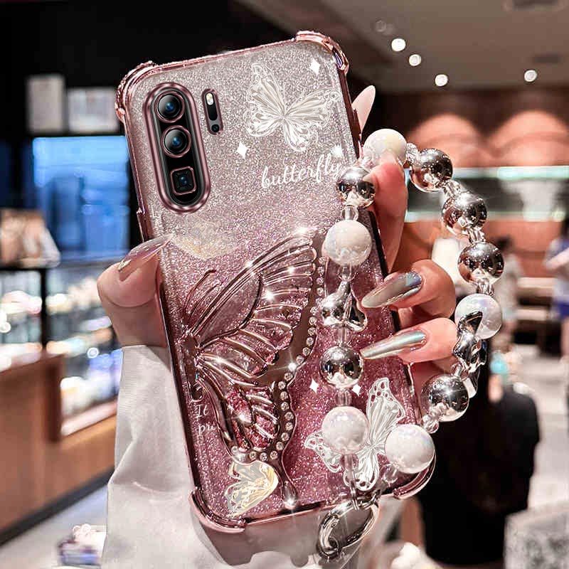 

Pearl Wrist Strap Glitter Luxury Phone Holder Case On For Anti-knock Stand Back Cover