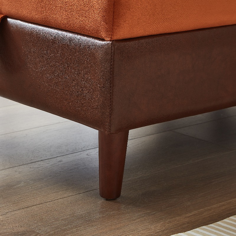 65-Inch Storage Chaise Lounge Sofa in Brown PU And Orange Velvet