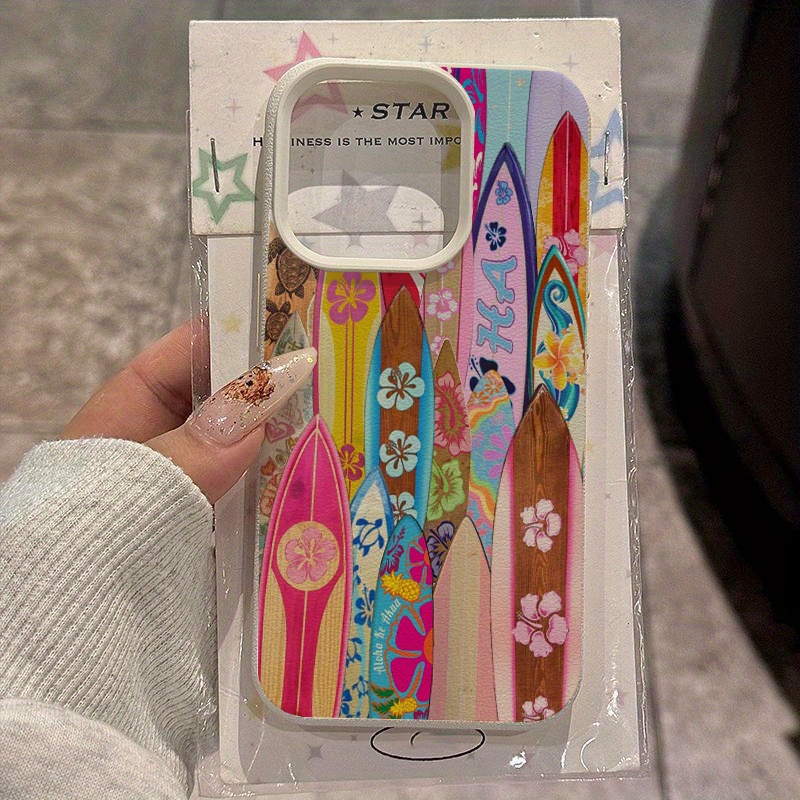 TEMU Phone Case: Vibrant Colorful Hibiscus Flower Surfboard Full-screen Tpu Pattern Case, Suitable For Iphone 16 Pro Max/14/16 Plus/15/13 Pro/12/11,