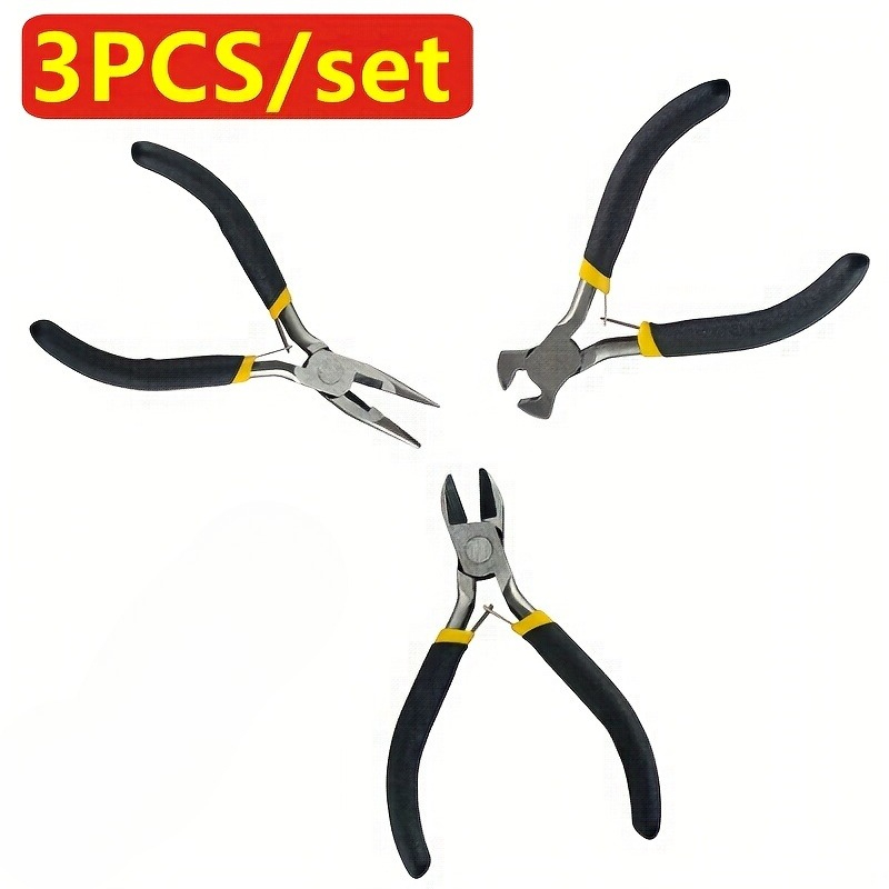 TEMU 3pcs Premium Carbon Steel Mini Jewelry Pliers Set, Multi-functional Mini Hand Pliers, Sharp And Durable, Precise Gripping And Cutting, Includes