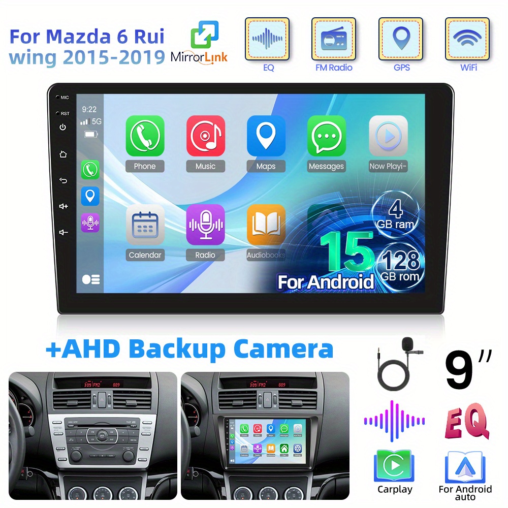 Image of 4+128g 15 Car Radio For 6 Rui Wing 2007-2012 With Auto, 9" 2 Din Screen Touchscreen Car Radio With Gps Navigation, Wifi, Swc, Eq, Fm/rds Radio, Usb, Voice Control And Rear Camera, Without Battery