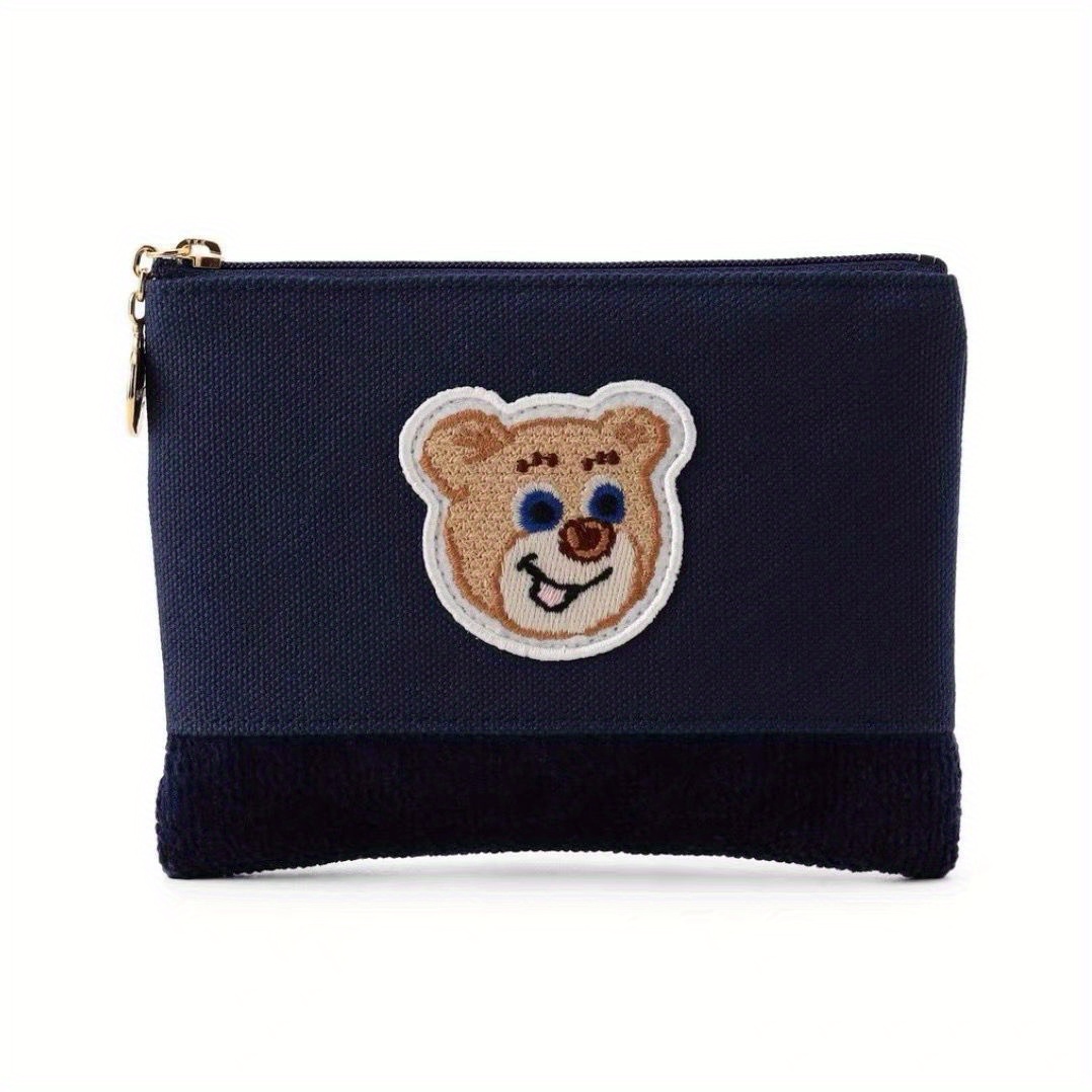 TEMU 【商品名】可愛いクマの刺繍入りコインパース、ミニ財布、ボア付き、開閉、コンパクトコインポーチ、ネイビー、女性学生の普段使いやギフトに最適
