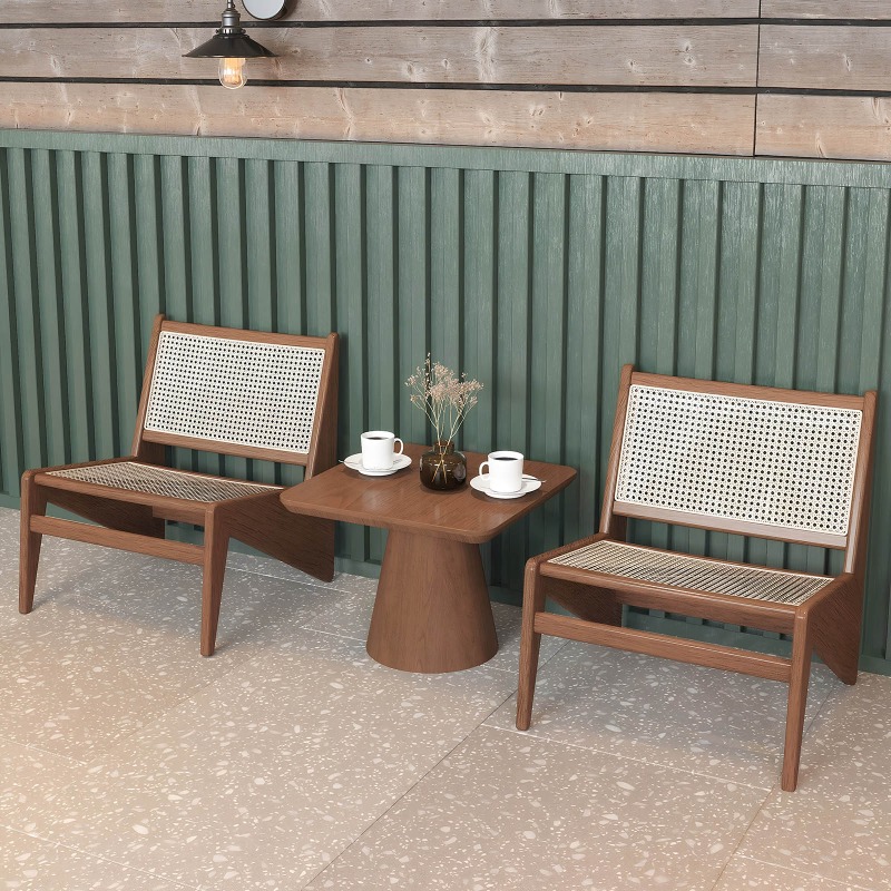 Modern Mid-Century Accent Chair, Rattan Lounge Chair for Living Room, Boho Side Corner Comfy Chair for Bedroom And Balcony, Walnut