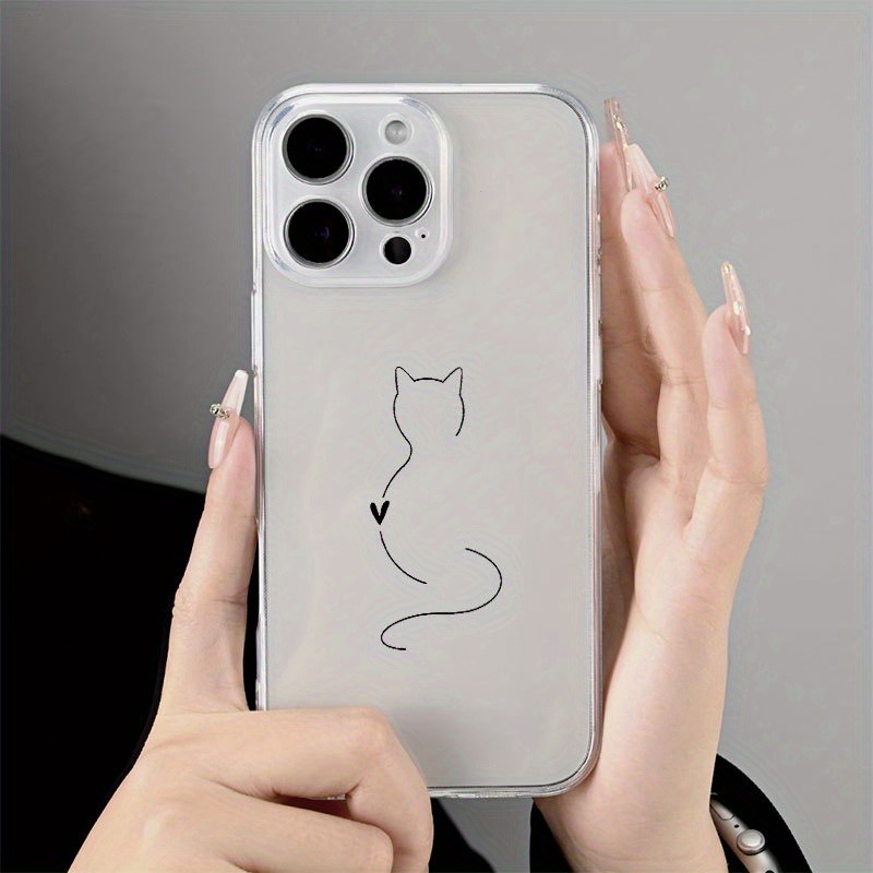 TEMU Custodia per telefono - 1 pz. Linea Gatto Cuore Motivo TPU Foro Fine Protezione completa Anti-caduta Custodia morbida per cellulare, Adatta per