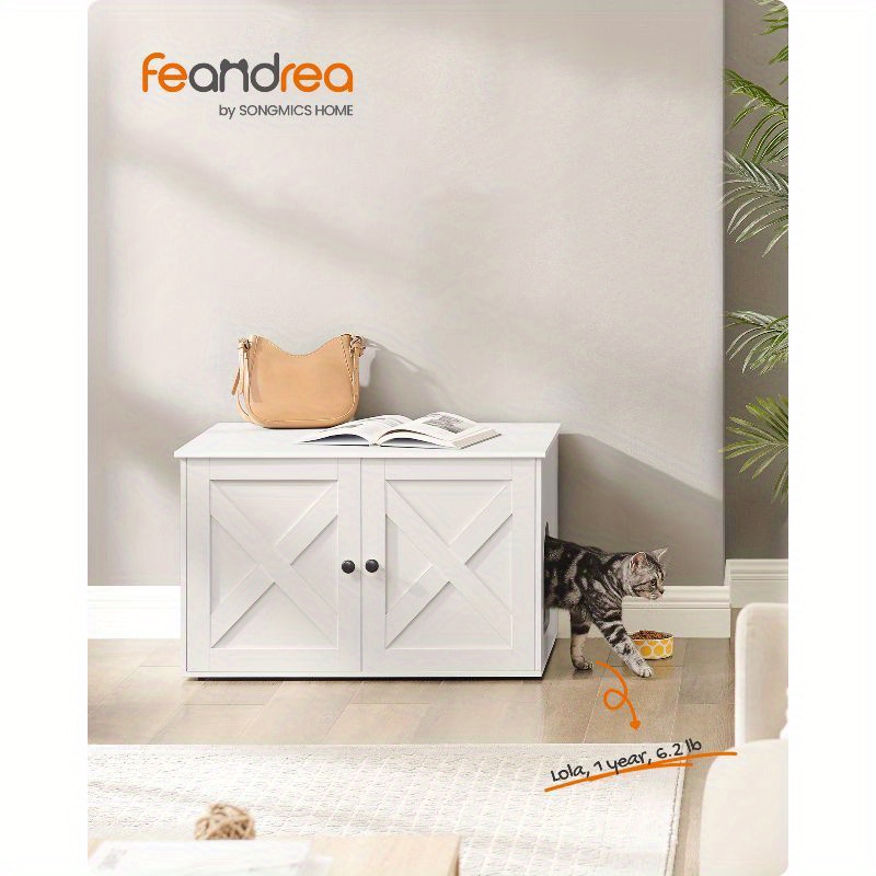 TEMU Parc pour bac à litière, mobilier dissimulé pour bac à litière pour chat, avec séparateur amovible, mobilier en bois pour salle de bain pour