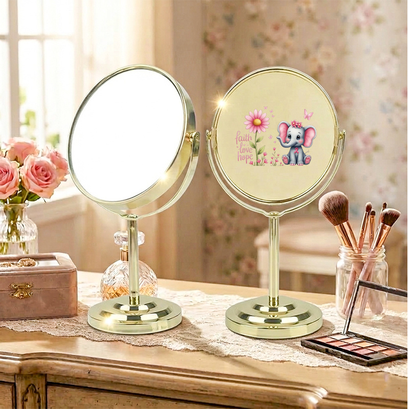 High Clarity Round Desktop Vanity Mirror with HD Patterned Back