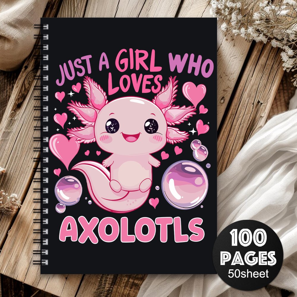 TEMU Spiral Coil Notebook, 1pc Cute Axolotl Journal - Pink And Purple Anime Design With Heart And Mexican Salamander Patterns, Compact Portable Book