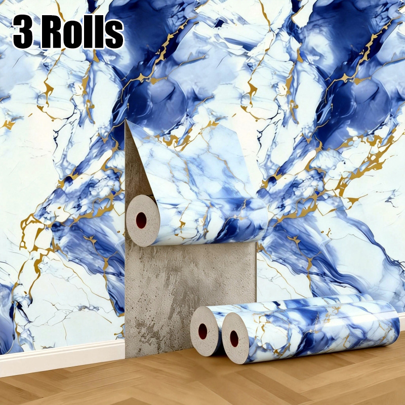 3rolls 40x300cm/15.7x118in Bright Golden Imitation Marble Texture Self-adhesive Wallpaper, Wall Panel Hanging Decorative Tiles, Waterproof,, Easy To Clean, Removable Sticker Construction Convenient