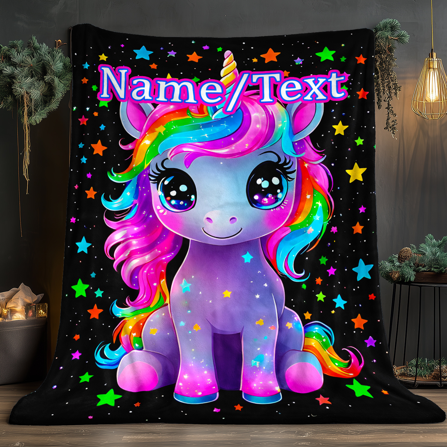 TEMU Custom 1pc Personalized Name, Cute Cartoon Unicorn, Women's Favorite Hd Printed Blanket - Lightweight Flannel Blanket, Suitable For Sofa, Bed,
