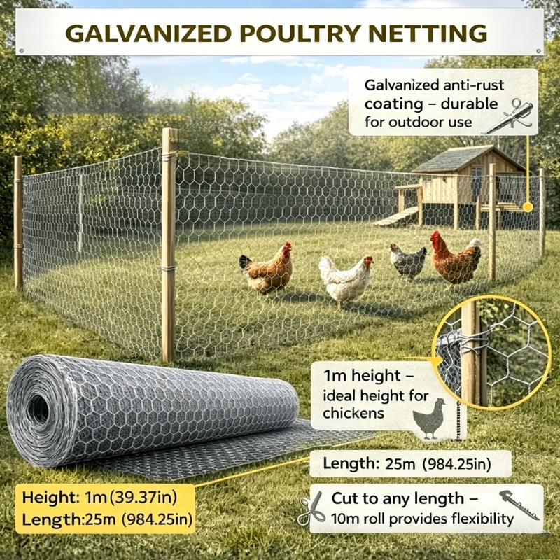 TEMU 100. 0cm Wide X 6meter Long, Heavy-duty Galvanized Chicken Wire Mesh- Double-sided Galvanized Heavy-duty Hexagonal Poultry Protection Netting,