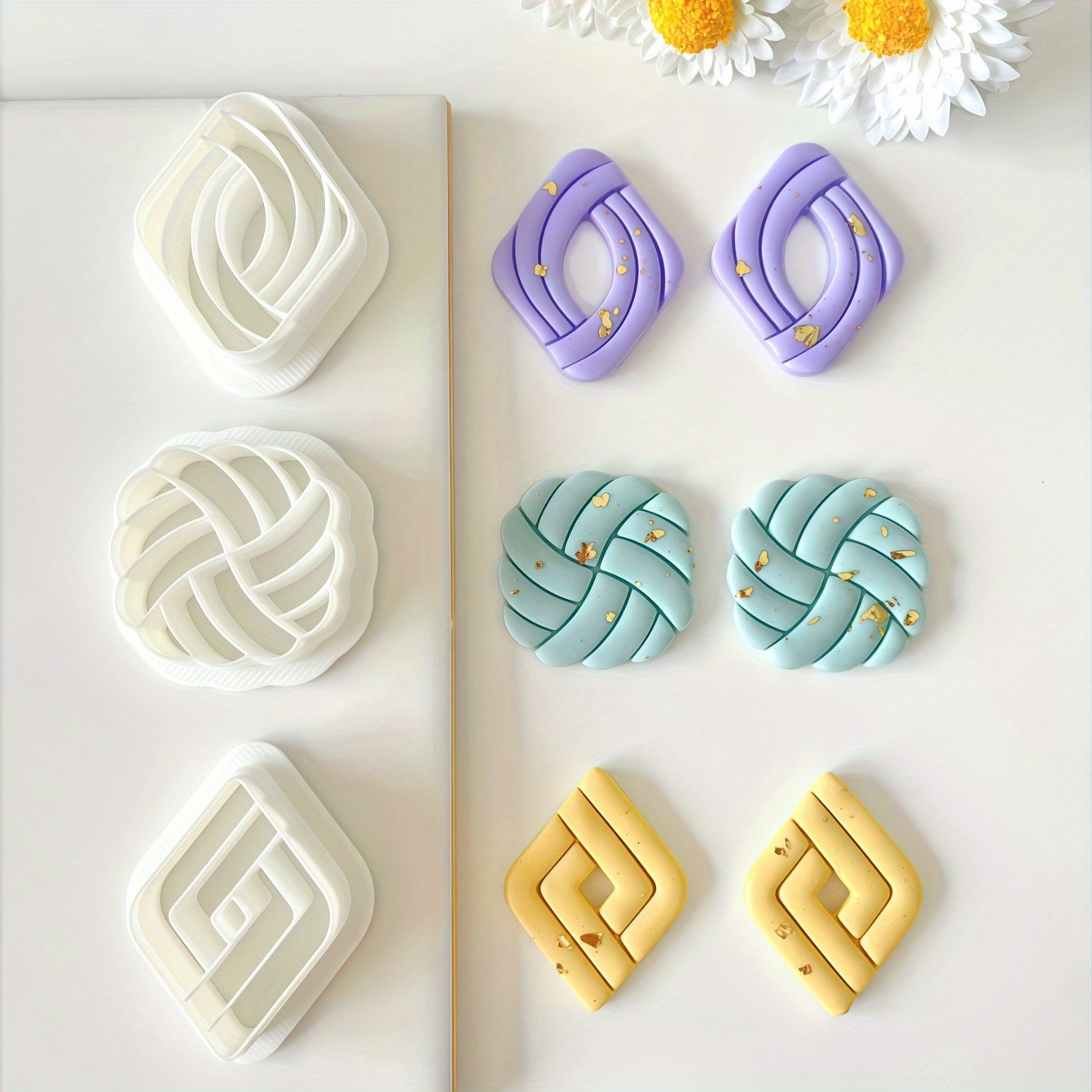 TEMU 3 piezas Bohemio Geométrico Cerámica Aretes Molde de Arcilla Joyería Colgante Molde de Corte Set a