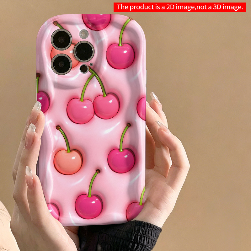 Image of Phone Case - Phone 18pro Max Cute Pink 3d Pattern Case, Wavy Cushioning, Protection, Shockproof Soft Tpu Cover For 17 Pro Max/16/15/14/13/12 Pro Max