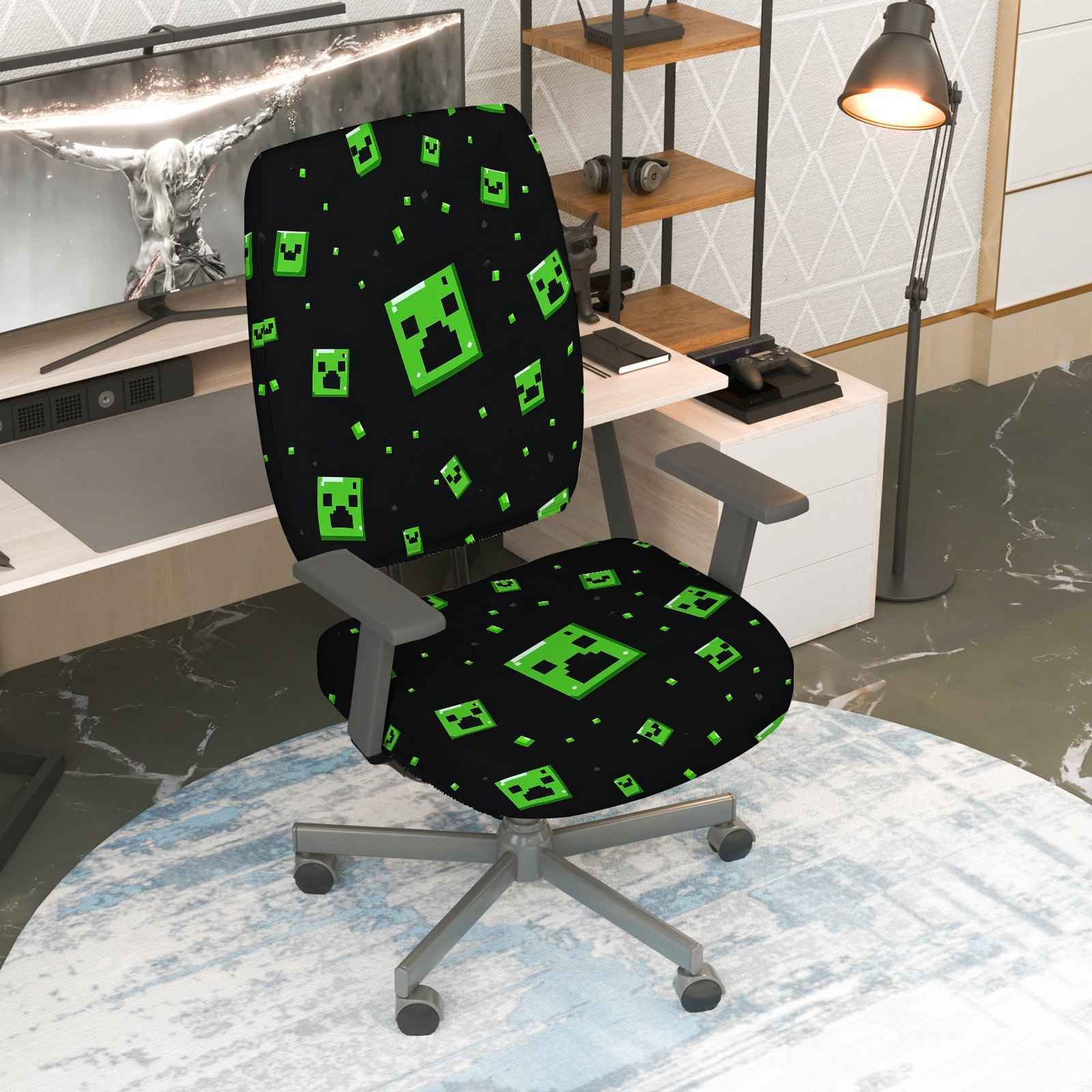 TEMU 2 pezzi Copertura verde pixel per sedia da computer, tema giochi, copertura per tavolo e sedia di Halloween, rimovibile per cuscino seduta e