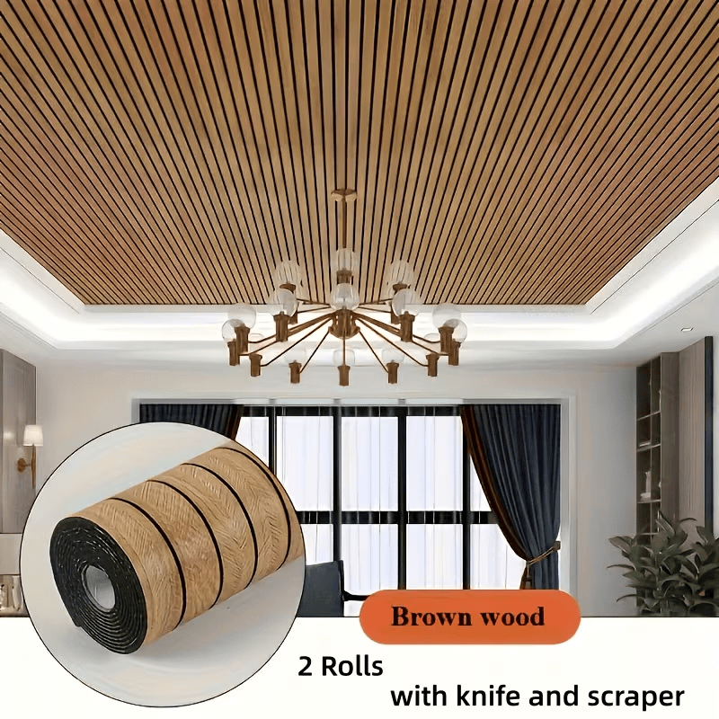 2rolls/1roll 118.1in 3d Textured Self-adhesive Wallpaper, Thick Waterproof Foam Panel Sticker, Wood Brick Pattern, For Ceiling Partition Curved Wall, Home Office Decor