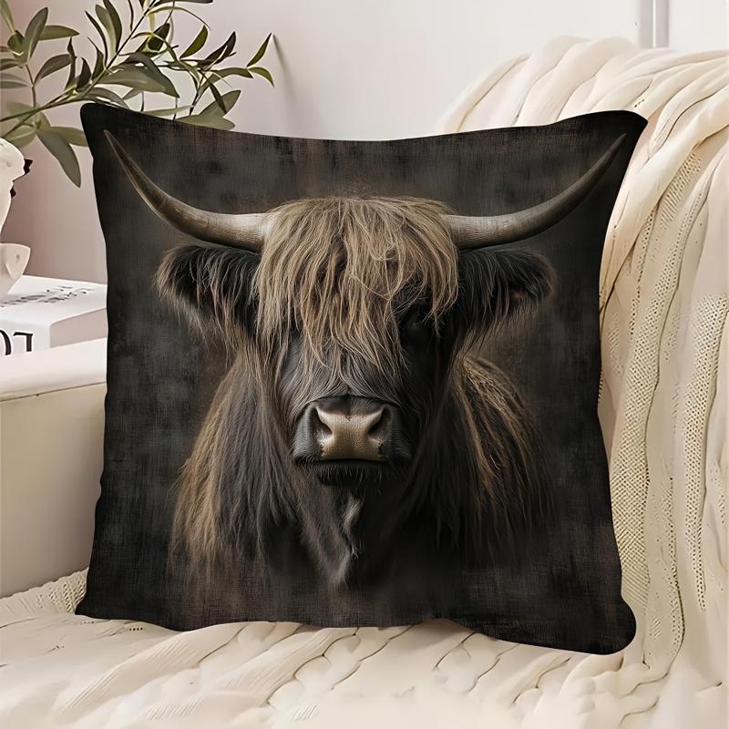 Image of 1pc Cow Print Throw Pillow Of Short Plush, Measuring 17.7 Inches By 17.7 Inches, Does Not Pillow Insert, Features A Single-sided Print, Ideal For Decorating Rooms, Offices, And Homes