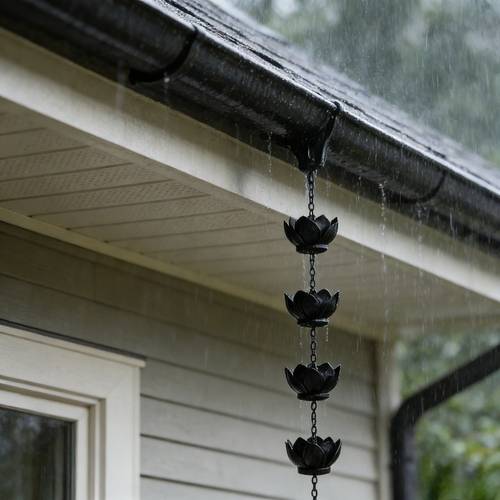 a rain chain black lotus durable material metal wind chimes collection for drainage diversion pendants outdoor decoration courtyard garden home decoration