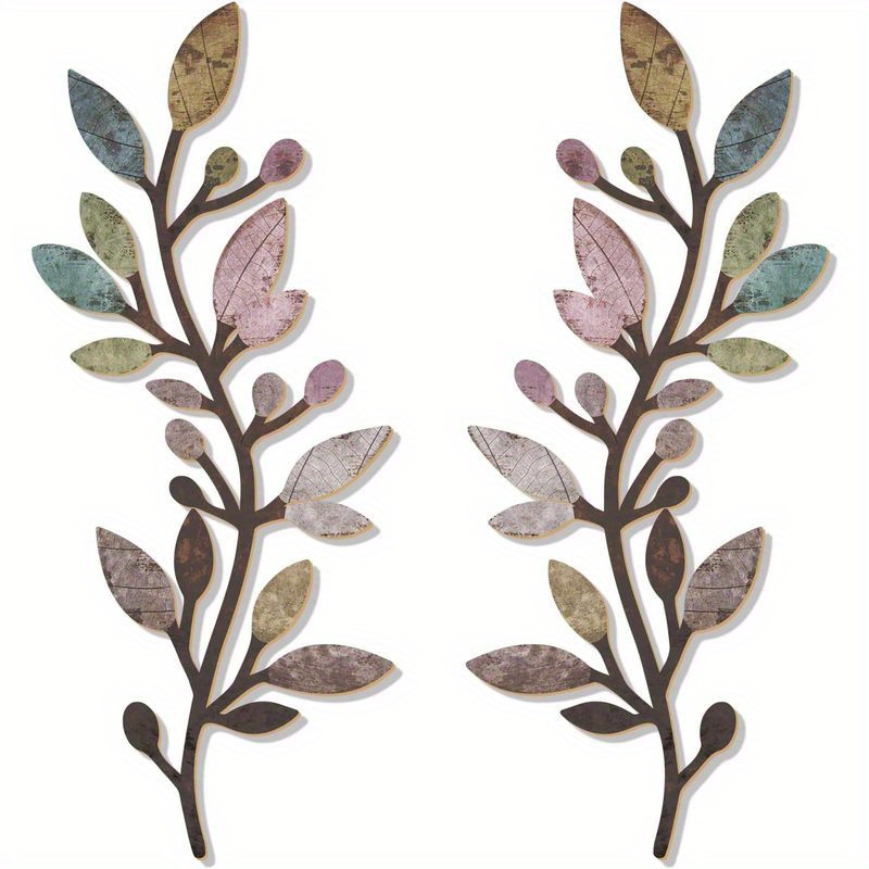 TEMU Décoration murale plate 2D en acrylique de style bohème avec motif de feuilles - Design vibrant de branche d', convient pour la décoration
