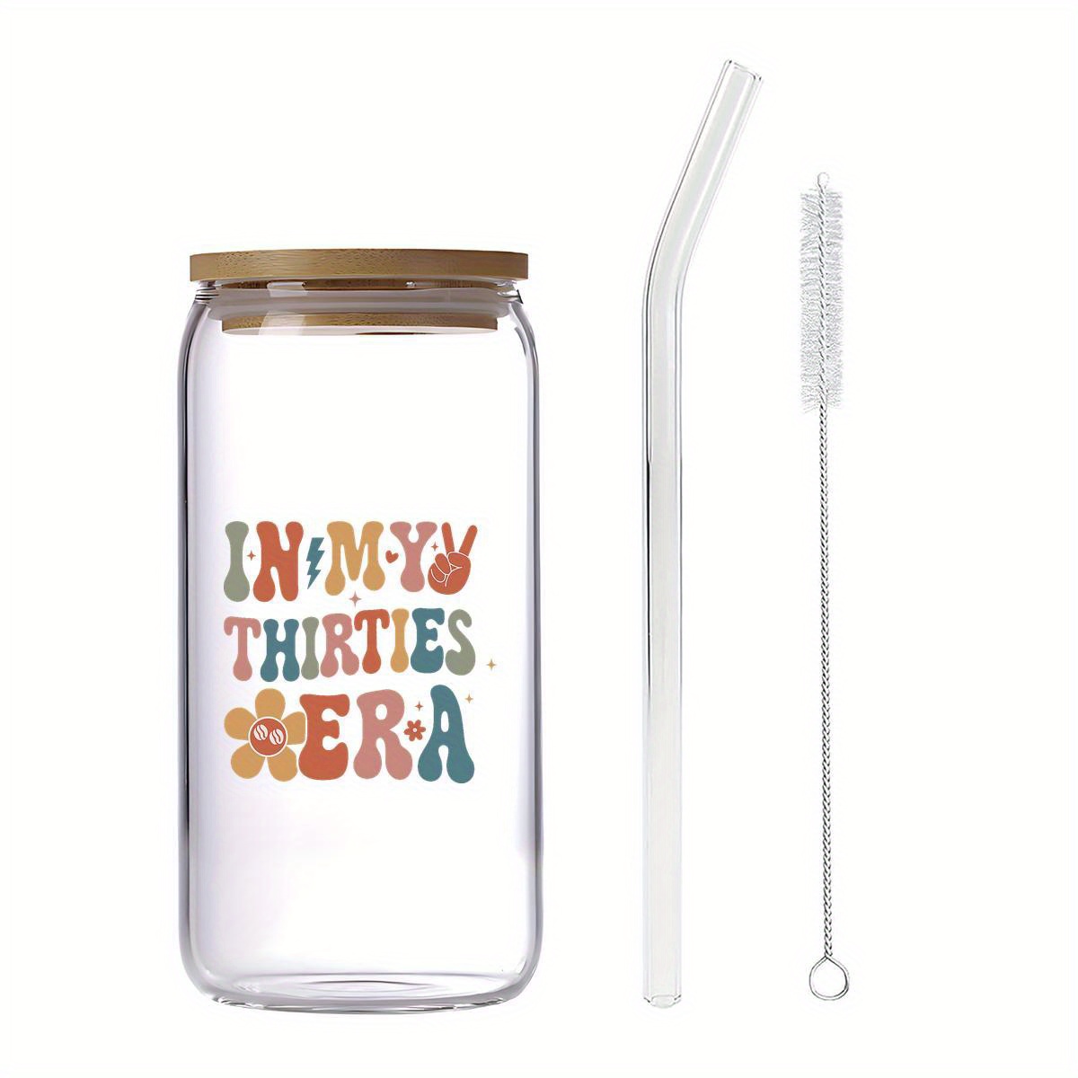 TEMU 30th Birthday Gifts For Women - Glass Water Bottle With Straw, Drinking Glass Set - 30 Year Old Gifts For Her, Best Friend, Sister, Daughter -