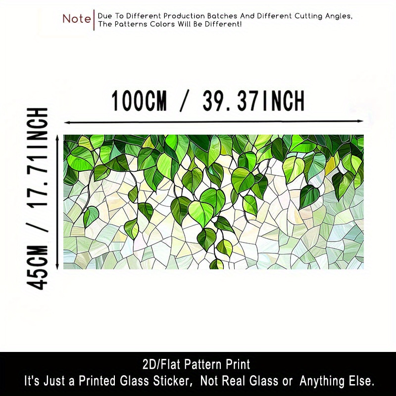 TEMU 2D Flat - 2D Flat - . 2D/Flat Grün Blatt Ranken Muster Glas Aufkleber | Transparentes PVC Statik Klebeband für Türen und Fenster, Entfernbar und