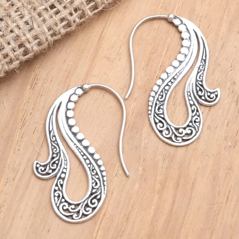 Retro Ethnic Swirl Hollow Dangle Earrings, Bohemian Style