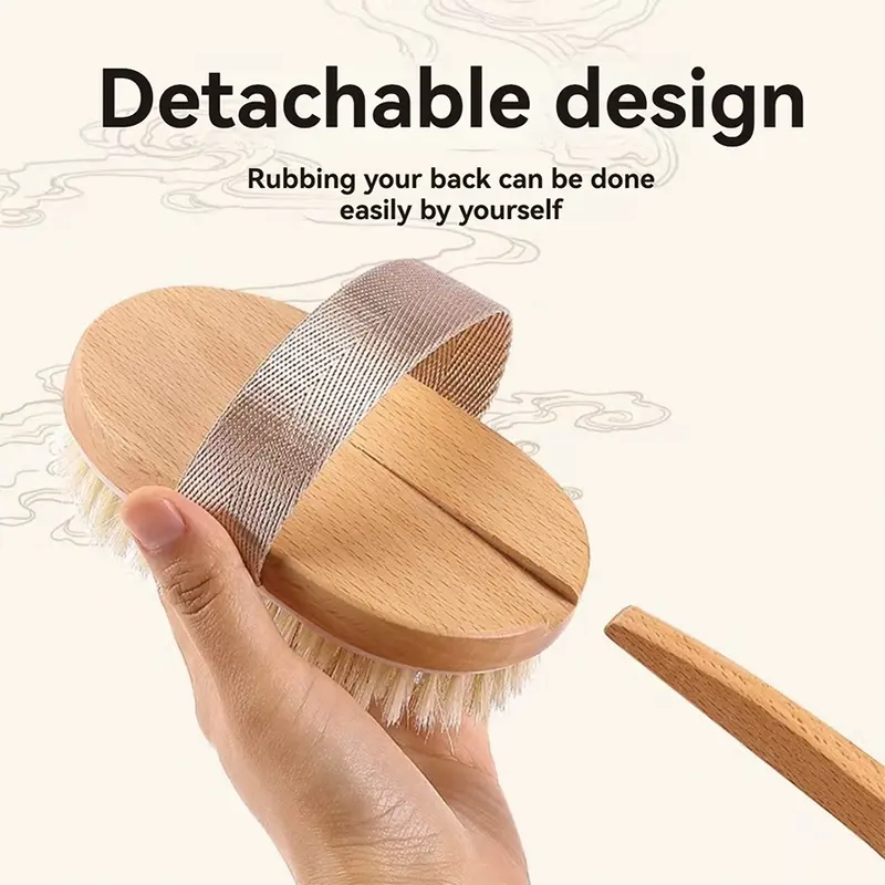 1pc natural bristle long handle back bath brush detachable handle and elastic used wet or dry gentle body cleansing and exfoliation no power required body brush long handle shower brush shower supplies Product details 0