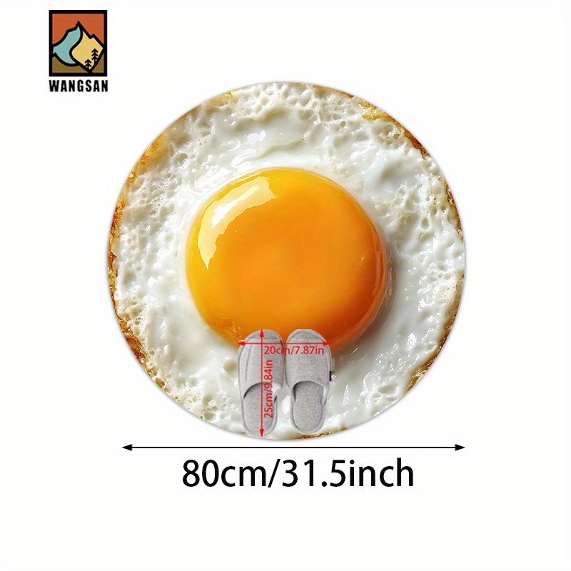 TEMU 2d Flat, 2d Flat, 1pc 2d Flat Simulated Fried Egg Pattern Bathroom Non-slip Mat, Flannel Material, Round Floor Mat, Fluffy , Suitable For