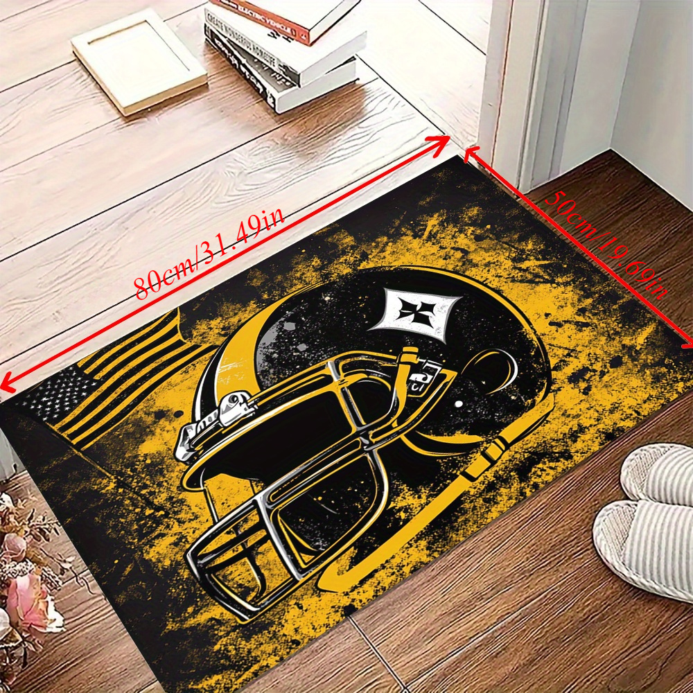 

1pc Polyester Rug With Football Helmet Design - Non-slip, Stain-resistant Floor Mat For Office & Home, Gift