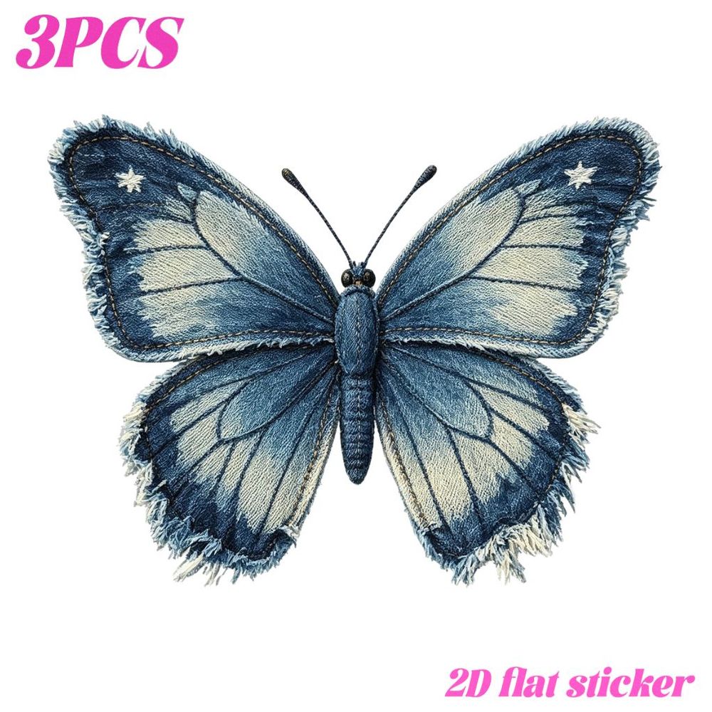 TEMU 3pcs 2d Flat Heat Transfer Stickers Denim Style Iron-on Patches With Stitching Effect And Frayed Edges For T-shirts Jeans Hoodies Backpacks