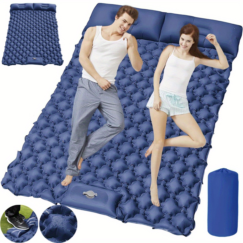 Self-inflating Inflatable Sleeping Pad With Built-in Pillow, Camping Sleeping Mat For 2 People Easy Inflate And For Hiking, Beach, Backpacking