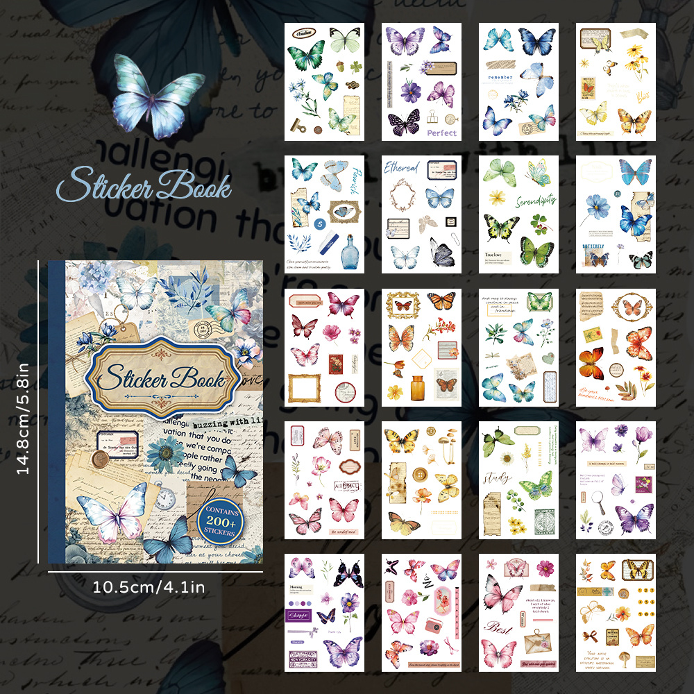 TEMU 1pc Vintage Sticker Book 200+pcs Colorful Floral Decals Pet High Quality For Journals Junk Journals Craft Projects Ideal For Journaling,