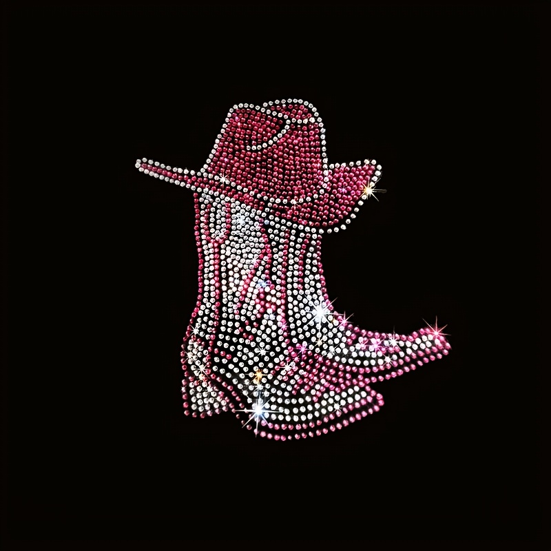 TEMU 4pcs Durable Washable Iron-on Shiny Cowboy Hat And Boots Heat Transfer Stickers For, Suitable For Men's And Women's Clothing, Short-sleeve