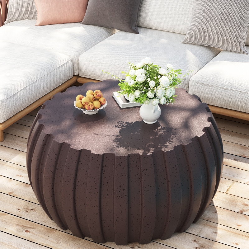 35.43' Modern Waterproof Coffee Table Durable MgO Cement Design Indoor and Outdoor Compatible Brown