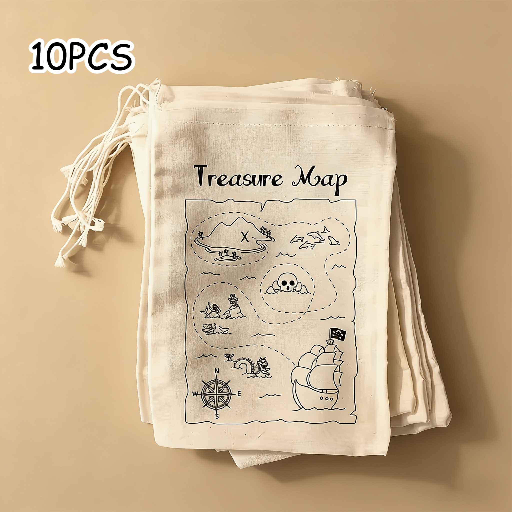 Image of 10pcs Pirate-themed Treasure Map Bundle Gift Bag, Treasure For Pirate Parties, Hunts And Sailing Parties, Return Pouch, Pirate Birthday Decorations, Pirate Party Supplies, Halloween, Christmas Supply