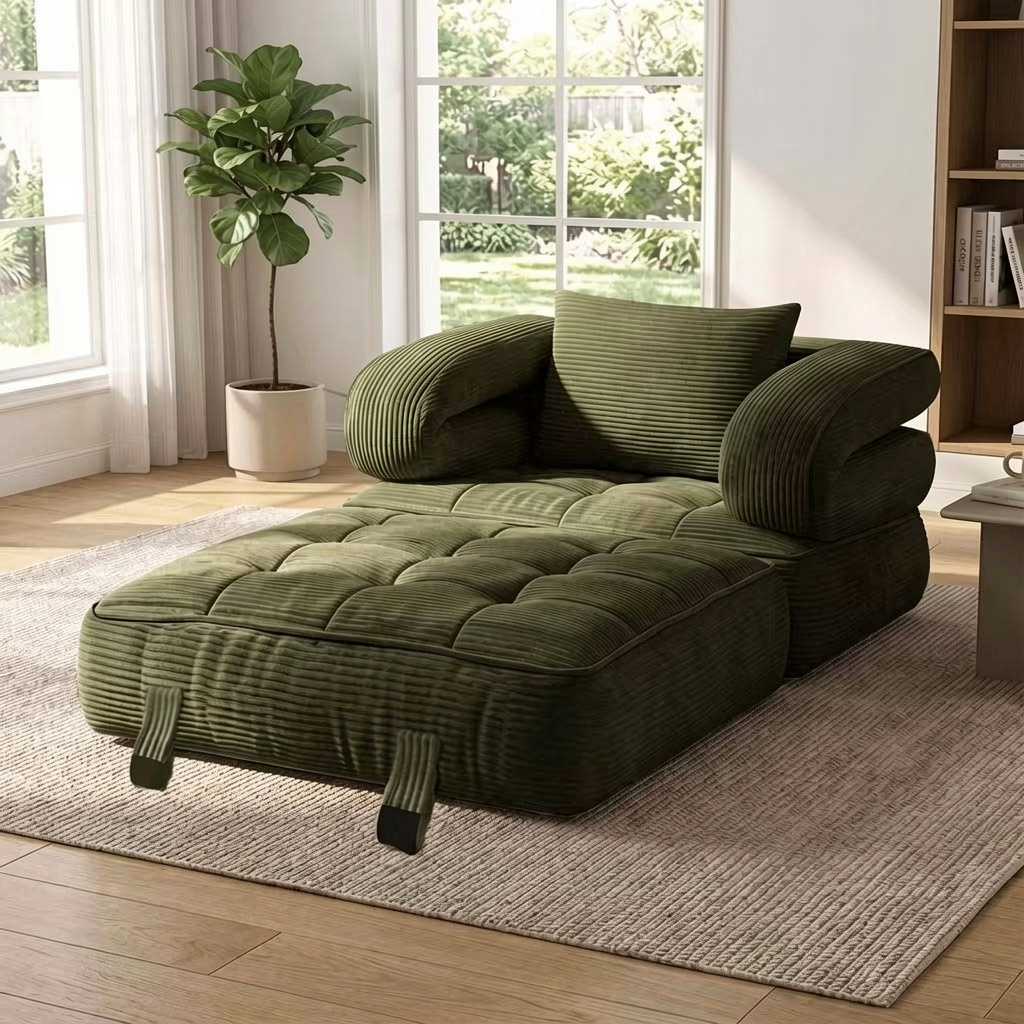 3-in-1 faltbares lounge sofa -   einzelbett mit rückenlehne und kissen. ideal für wohnzimmer, schlafzimmer, apartments und büros; platzsparendes design. kann als einzelbett, sitzsack und rahmenloses sofa verwendet werden.