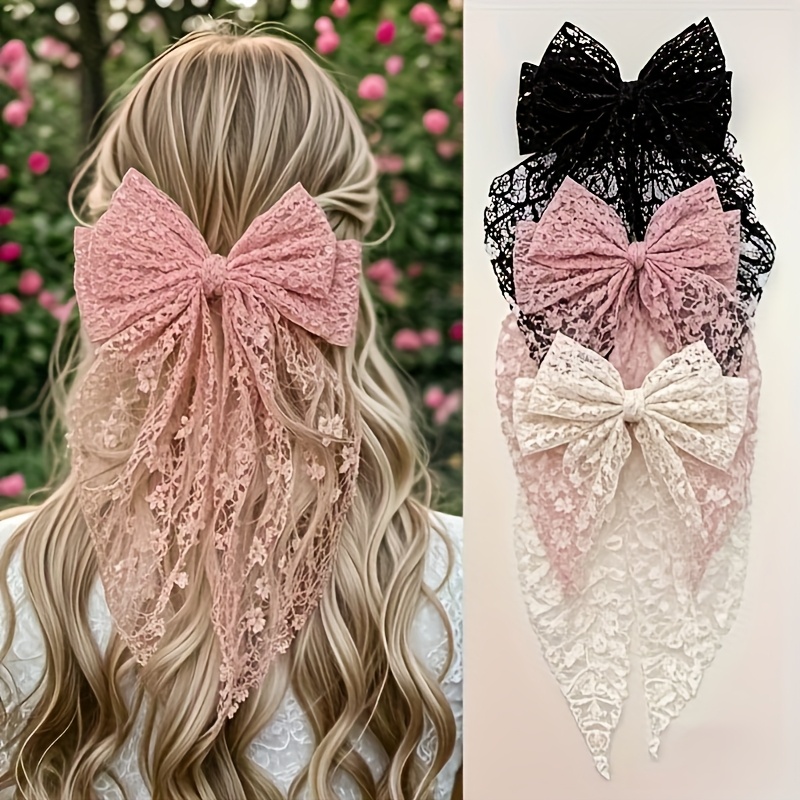 E-shop Modische Spitzen-Schleifen-Haarspange, erhältlich in verschiedenen Farben wie Schwarz Pink – Stilvolle Schleifen-Haarspange geeignet für