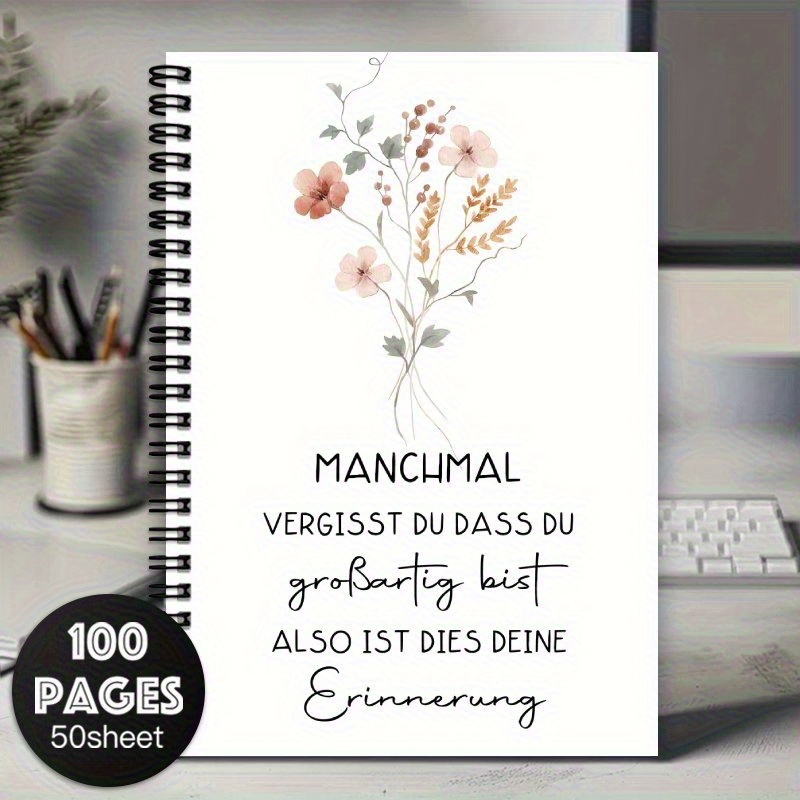 1pc Watercolor German Spiral Notebook Journal - 100 Pages, Soft Pink And Peach Design, Perfect For Work, Office Supplies, Thank You Gifts, Daily Planning, Diary Or Guest Book, Notebooks And Journals