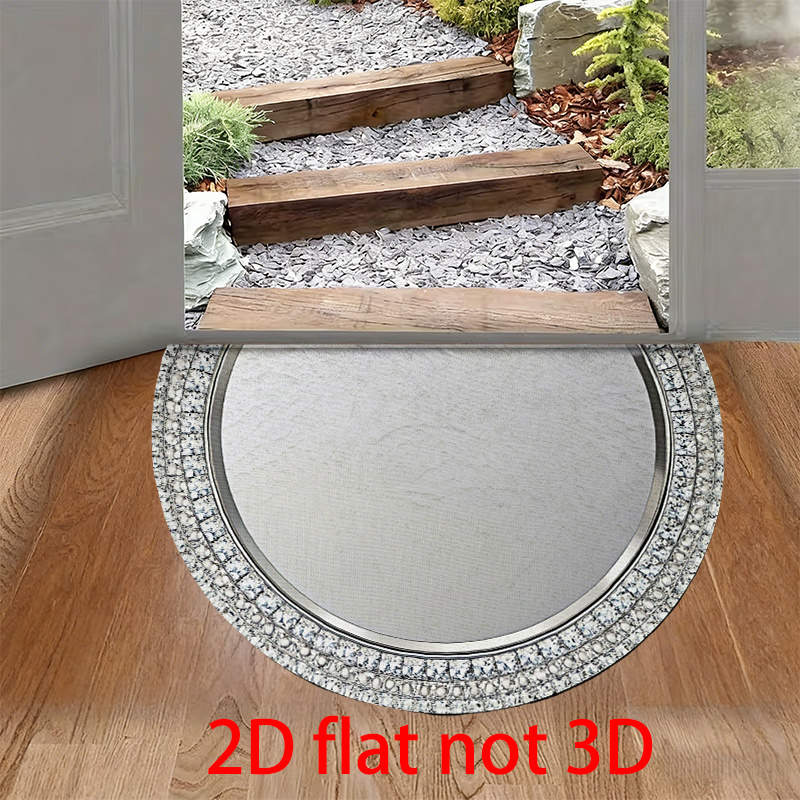 TEMU Round Frame Silver Half Circular Themed Doormat Design Indoor/outdoor Floor Mats, Suitable For Home And Room Decoration, Suitable For Entrance,