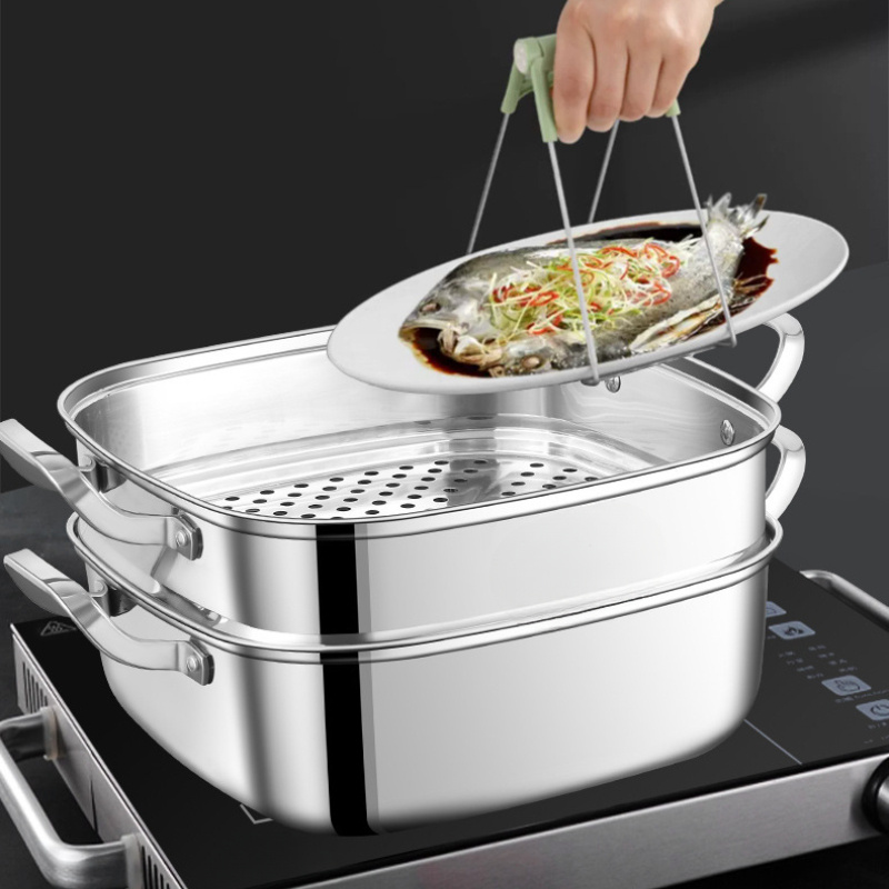 1pc stainless steel 12 inch   tier steamer with glass lid large capacity thickened design easy to clean multi use kitchen cookware details 2