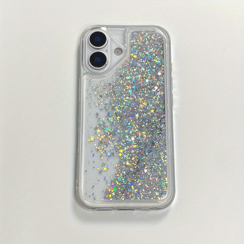 TEMU Phone Case: Minimalist Starry Silvery Liquid Sand Case For Full-body Drop Protection Creative Simple Design For Iphone 16 15 14 13 12 11 Pro Max
