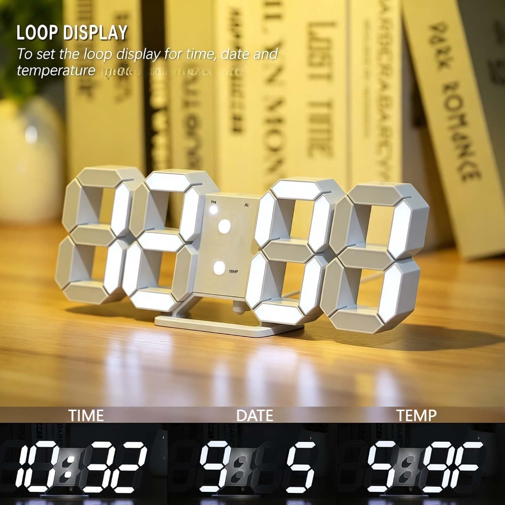 TEMU Wall Clock 9.5' 3d Led Digital Clock For Bedroom, Large Digital Wall Clock For Living Room Decor, Modern Aesthetic Led Clock