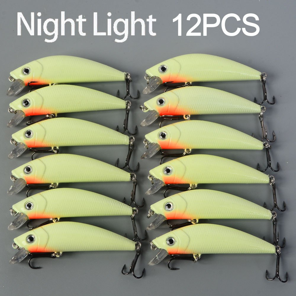 TEMU 12pcs Leurre Minnow Luminescent Phalène Artificielle Appât Dur Longue Distance Poisson de Mer d'Eau Douce Pêche de Nuit