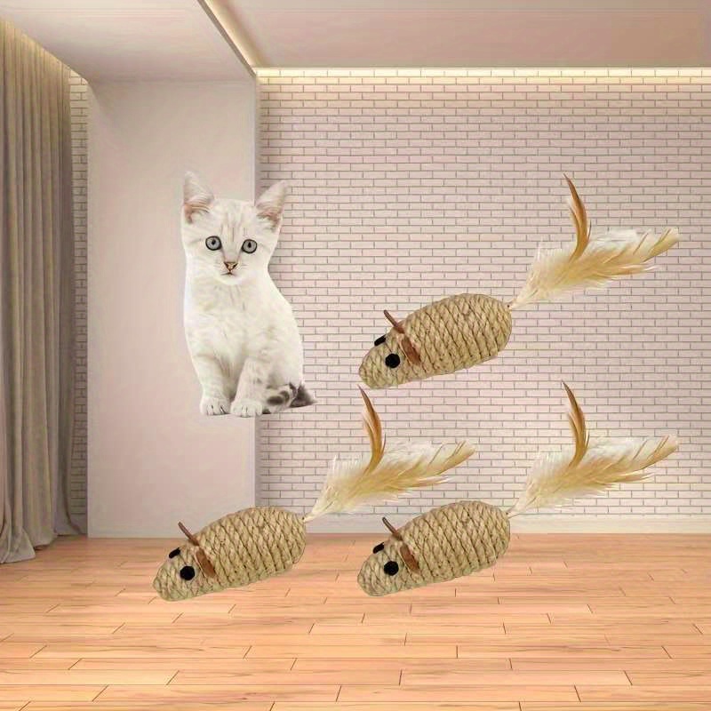 1 2pcs cat supplies jute rope feather mouse self entertaining chew teaser pet toy for cats joy Product details 2