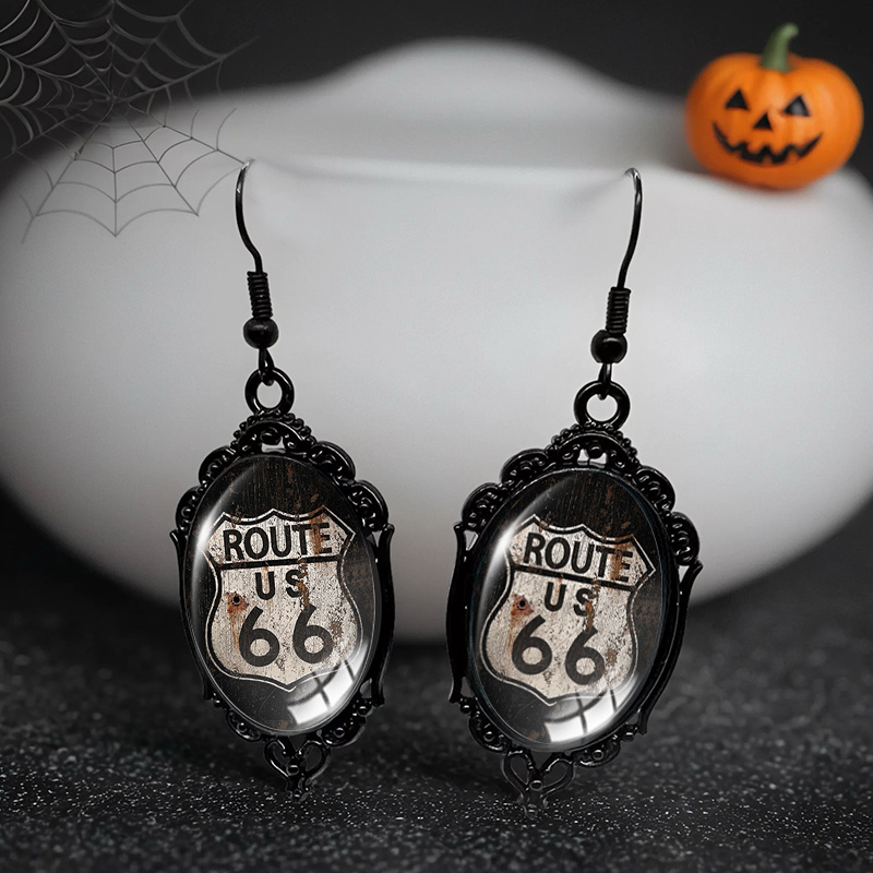 TEMU 1 Pair Of Retro Black Lace Earrings Oval Pendant Handmade Earrings Gift, Without Battery