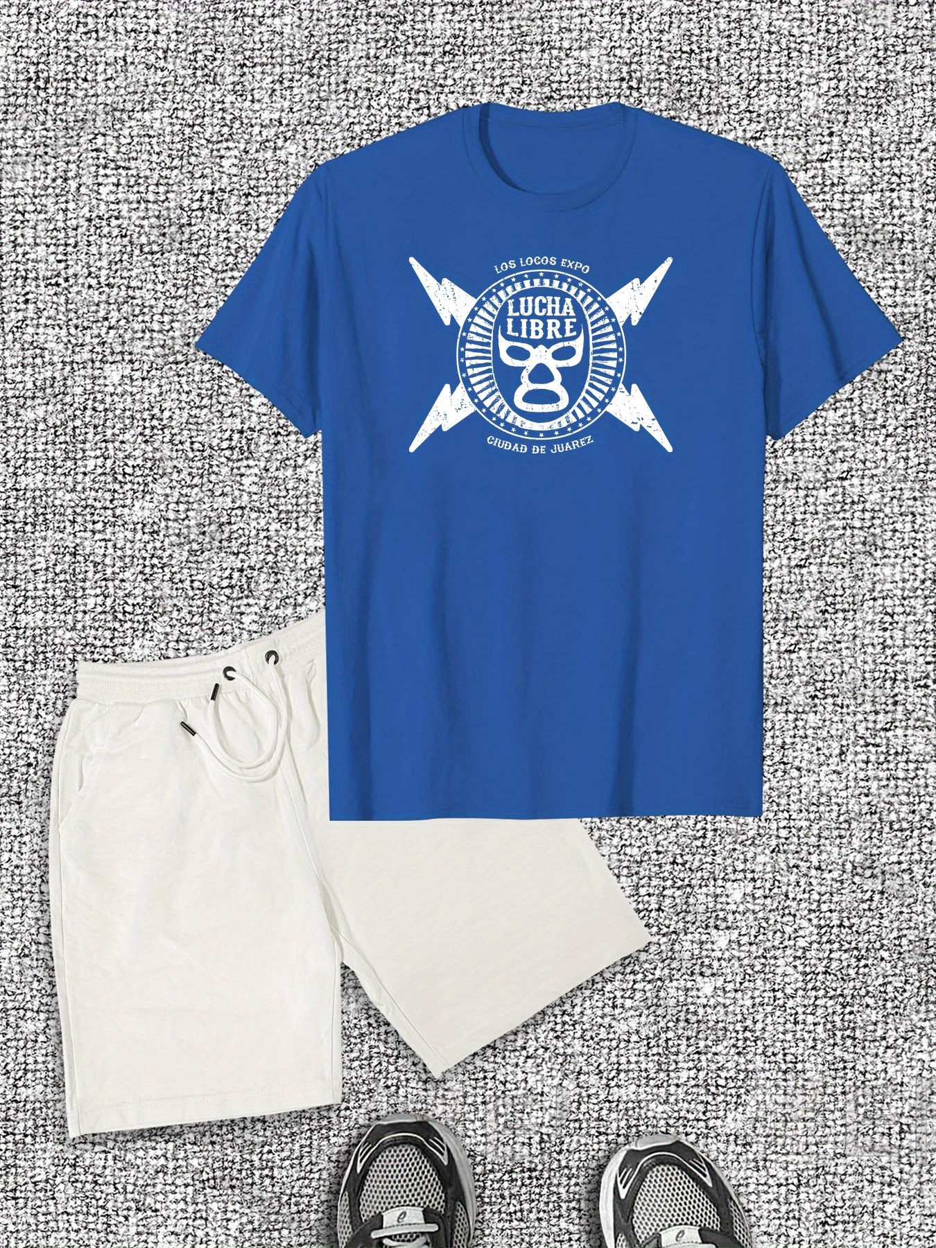 Men'S Casual Cotton T-Shirt & Shorts Set - Summer Solid Color Crew Neck Tee with Logo, Matching White Drawstring Shorts, Breathable Cotton, Perfect for Casual Attir
