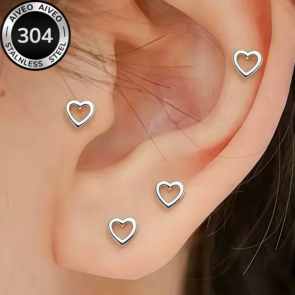 4-Pair Golden Stackable Stud Earrings Set