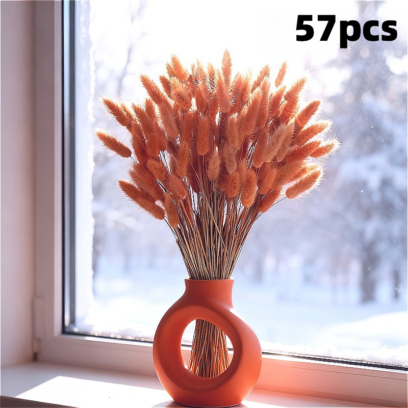 57pcs Artificial Rabbit Tail Grass Bouquets - Realistic Orange Leaves With Green Stems, Durable Artificial Grass Suitable For Home, Wedding, Valentine's Day, New Year, Thanksgiving, Spring